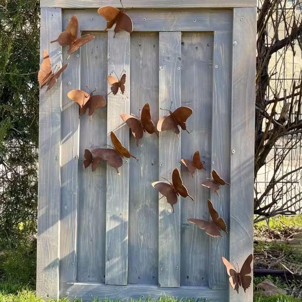 15 Pcs Rustic Wall Art Yard Decoration Garden Fence Decor Natural Rust Rusty Metal Butterfly