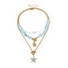 Baroque Multi-Layer Pearl Necklace with Starfish Alloy Pendant