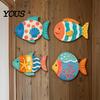 Decorative Wall Hanging Pieces 4PCS Aspen Wood Fish Decor, Colorful Seaside Bathroom Art Art, Beach Theme Plaques for Living Room Vintage Distressed