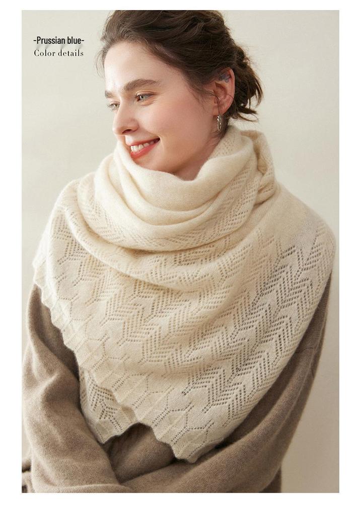 Women's 100% Pure Cashmere Hollow Knitted Scarf - Warm & Fashionable for Autumn/Winter