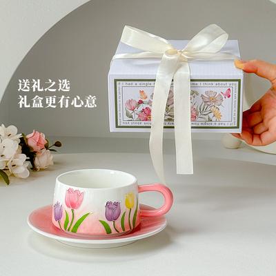 Retro Tulipánový Hrneček s Podšálkem Sada Odpolední Šálek na Čaj Kreativní Hrneček Sklenice na Vodu Keramický Šálek Nádherný