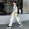 Girls' Korean-Style Sports Suits: Fashionable Spring & Autumn Letter Sweatshirts with Overalls for Kids (Two-Piece Set)