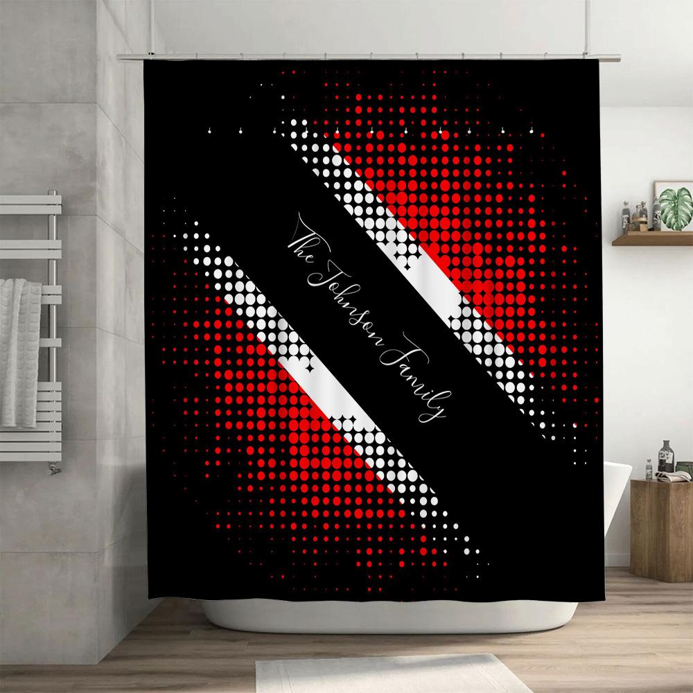 Red White Dotted Custom Family Name Shower Curtain Decoration For Bathroom Modern Design With Personalization Options Available