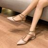 Rivet Single Shoes Medium Thick Heel Temperament Superb Fashion Foreign Style Comfortable Empty Pointed Fairy Wind Bag Head Willow Sandals