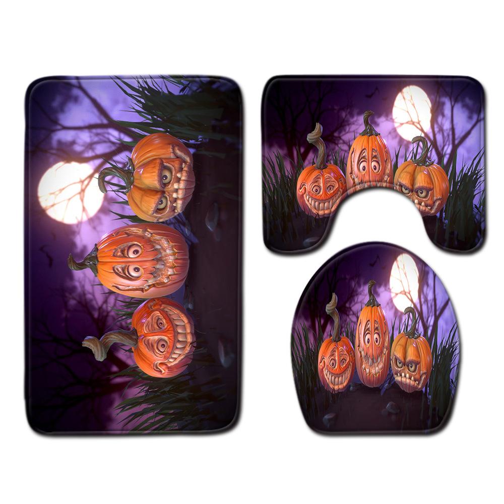 Halloween Shower Curtain Floor Mat Combination Four-Piece Set Bathroom Toilet Carpet Door Mat