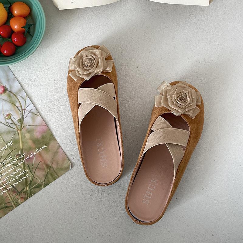 Fashion Flower Explosion High-end Thick Heel Bag Head Slippers Women's 2025 New Summer Outer Wear Inner Height Increase Cool Slippers