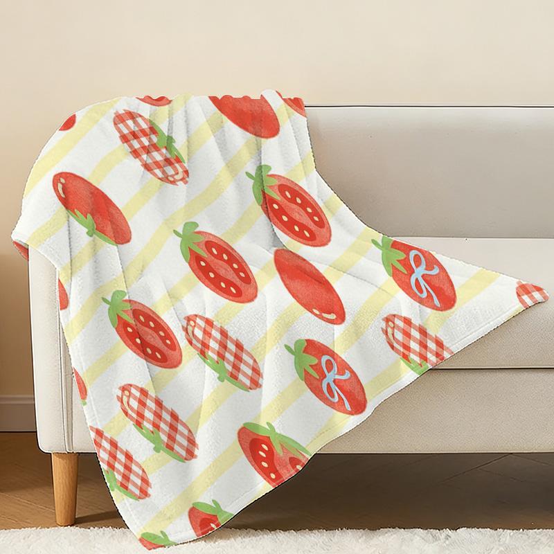 Strawberry Series Cute Soft Flannel Throw Blanket, Machine Washable Cozy Fleece for Home Office Naps, Christmas & Halloween Warmth