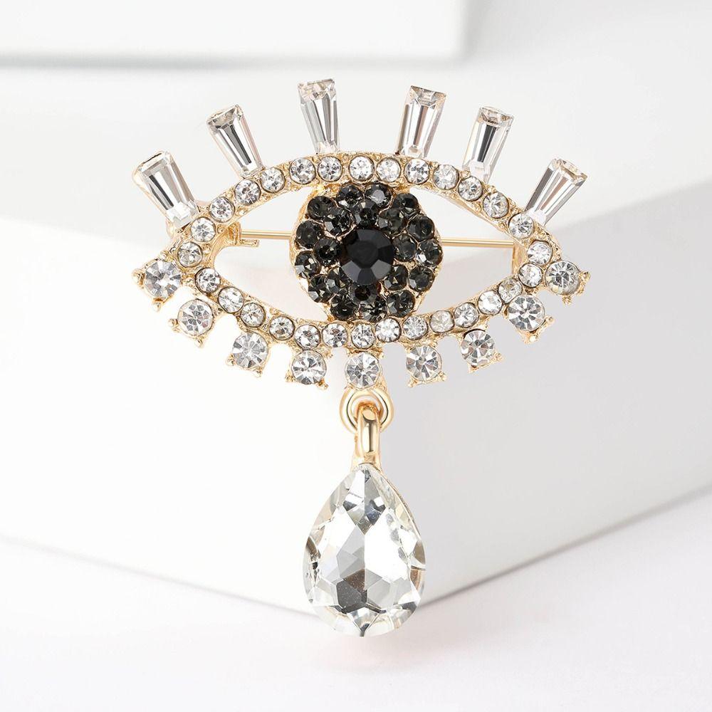 Hollow Out Devil Eye Brooch Pin Crystal Pendant Banquet Clothes Pin Decoration