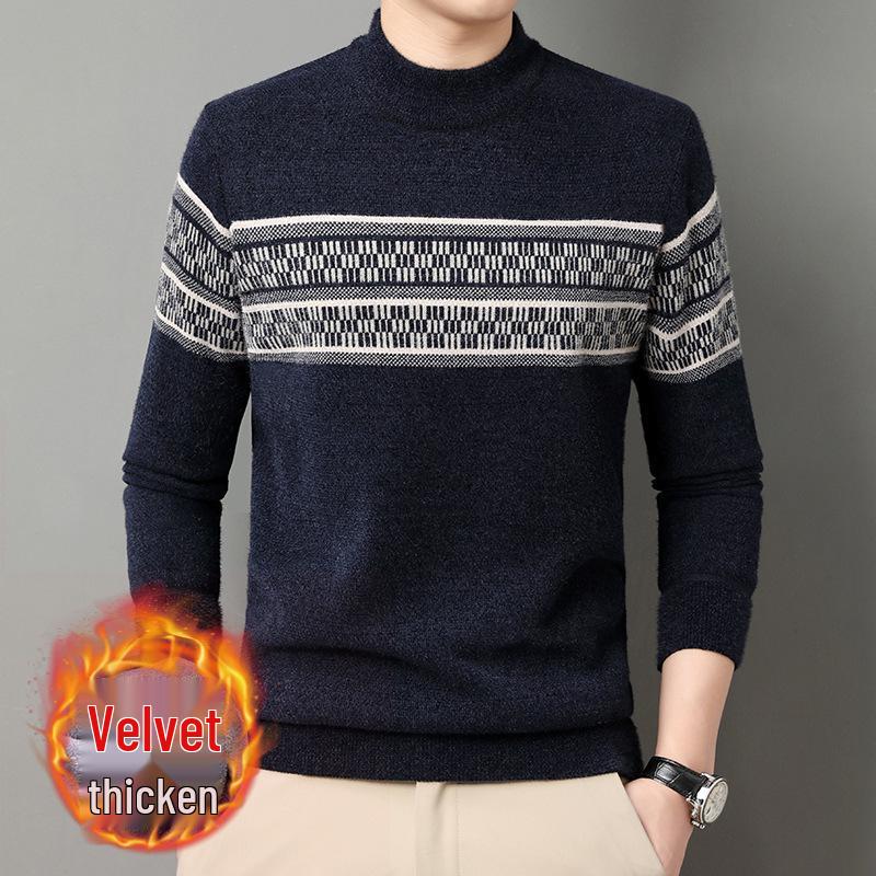 

Men s Thickened Mink Wool Knit Sweater - Autumn/Winter Warm Base Layer, Round Neck. XXL темно-синього кольору