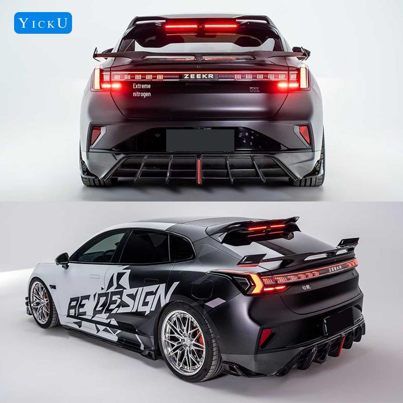 Zeekr 001 Body Kit: Carbon Fiber Front Lip, Side Skirts, Rear Diffuser, Spoiler, Roof Spoiler.