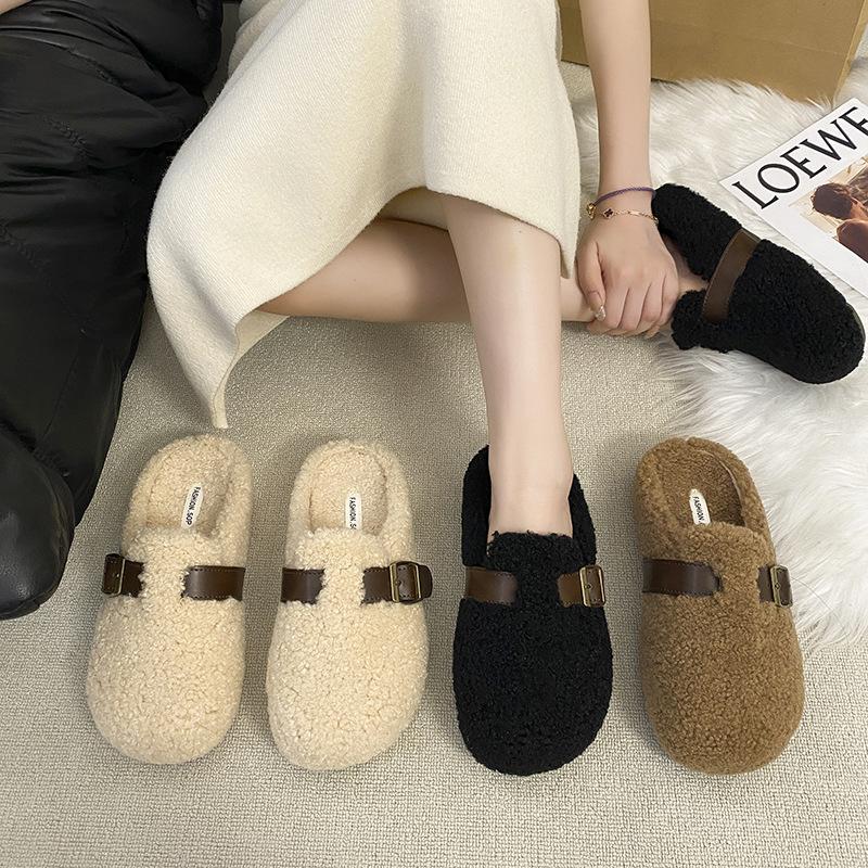 Mao Mao slippers women wear 2025 autumn and winter new Internet celebrities one foot flat lazy bag head half drag cotton slippers