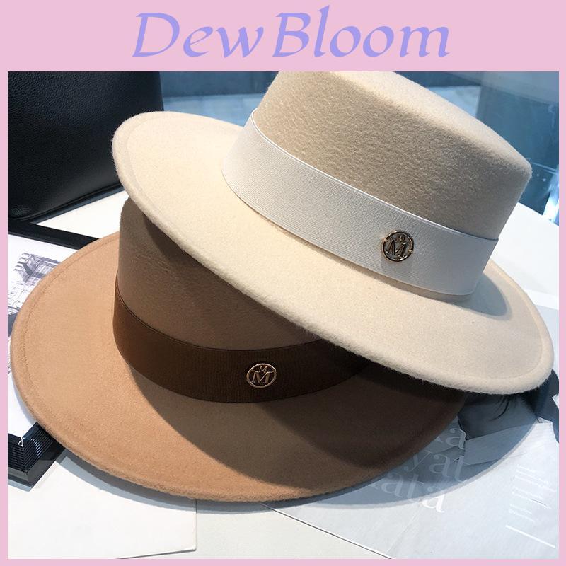 Cappello a tesa piatta in stile britannico con materiale in feltro di lana e tesa larga per la moda invernale