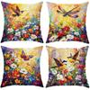 Artistic Hummingbird & Wildflower PillowcasesLiving Room Sofa Cushion Cover, Soft and Comfortable, Bedroom Room Decoration