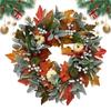 Fall Wreath 17.7 Inch Wall Mantel Garland Festive Maple Leaves Pumpkin Wreath for Outdoor Indoor Thanksgiving Window Door