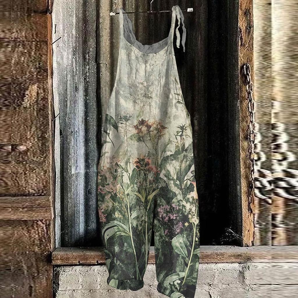 Kombinezon damski kwiatowy nadruk na co dzień luźny pasek na ramię w stylu vintage bawełniana pościel