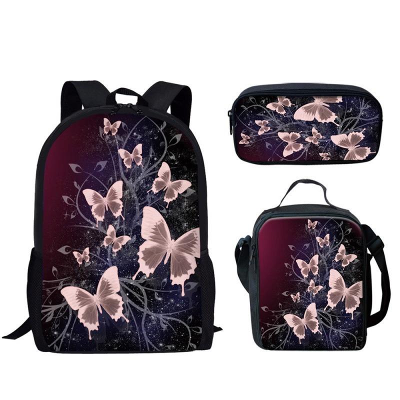 Trendig Beliebt Neuheit Lustig Schmetterling 3D-Druck 3 Stück/Set Schüler Schultaschen Laptop Tagesrucksack Rucksack Lunchtasche Federmäppchen