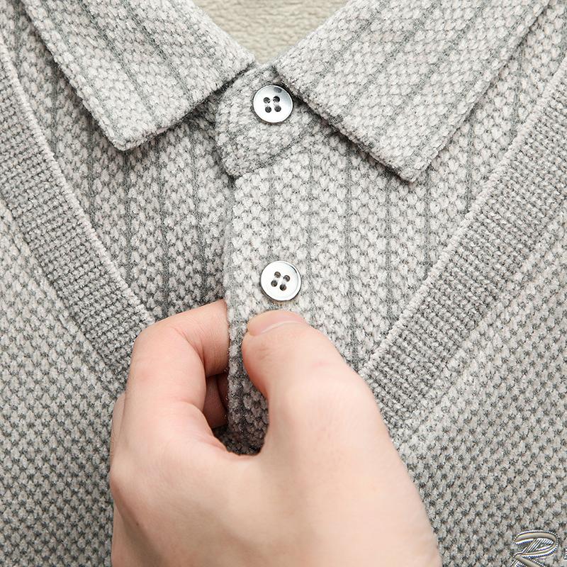 Winter Vacation Two Sweaters Men'S Polo Shirt With A Collar And Long Sleeves, Thick And Warm Base Shirt