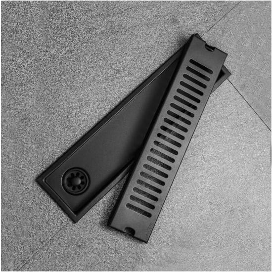 11.8-Inch SUS304 Stainless Steel Square Shower Floor Drain with Top Grate Offset Drainage,Black Finish