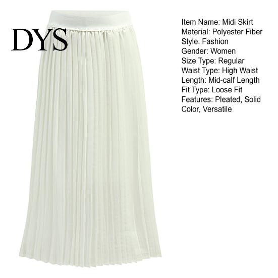 Indoor And Outdoor Wear Skirt Women Pleated Midi Elastic High Waist Solid Color for Smooth Outline Slimming Daily