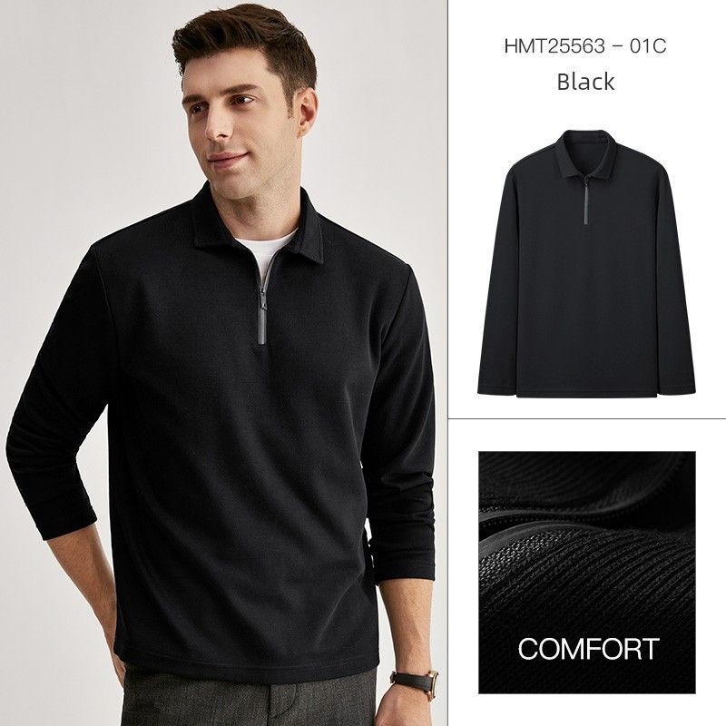 Men's Long-Sleeve Polo Shirt with a Turn-Down Collar, Loose-Fitting Zip-Up Sweatshirt, Base Layer Shirt for Men, Trendy for Autumn 2025