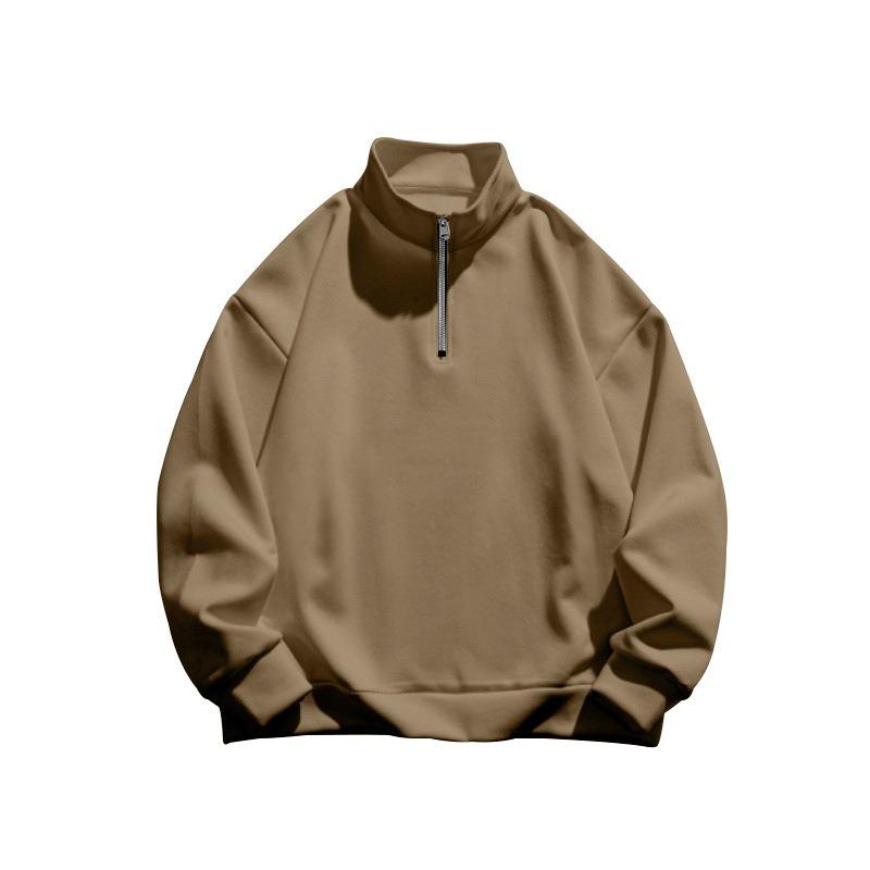 Mens Fleece Lined Stand Collar Half Zip Long Sleeve Loose Casual Sweatshirt Top