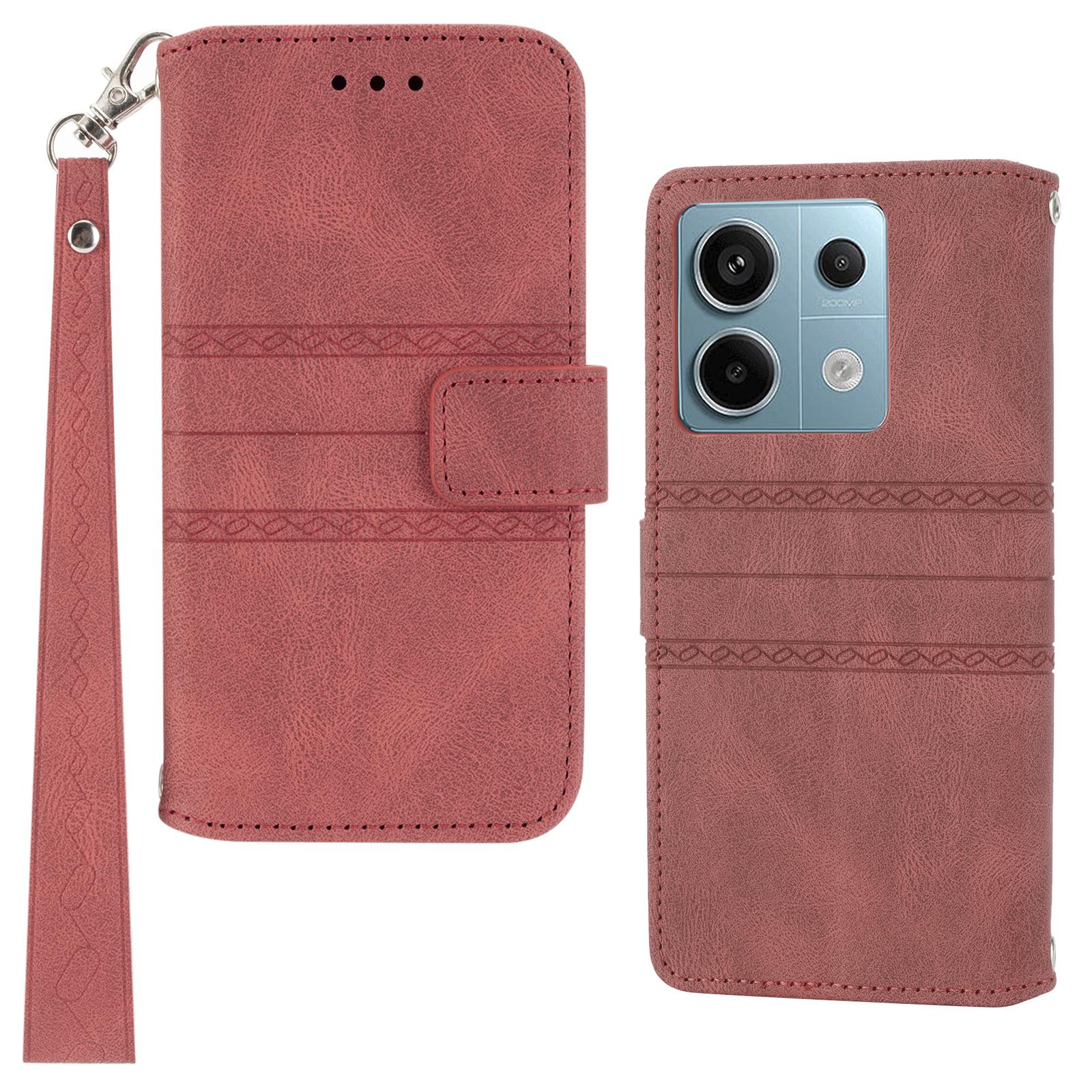 

For Xiaomi Redmi Note 13 Pro 5G/Poco X6 5G Cover Soft PU Leather Imprinted Pattern Phone Case with Hand Strap A