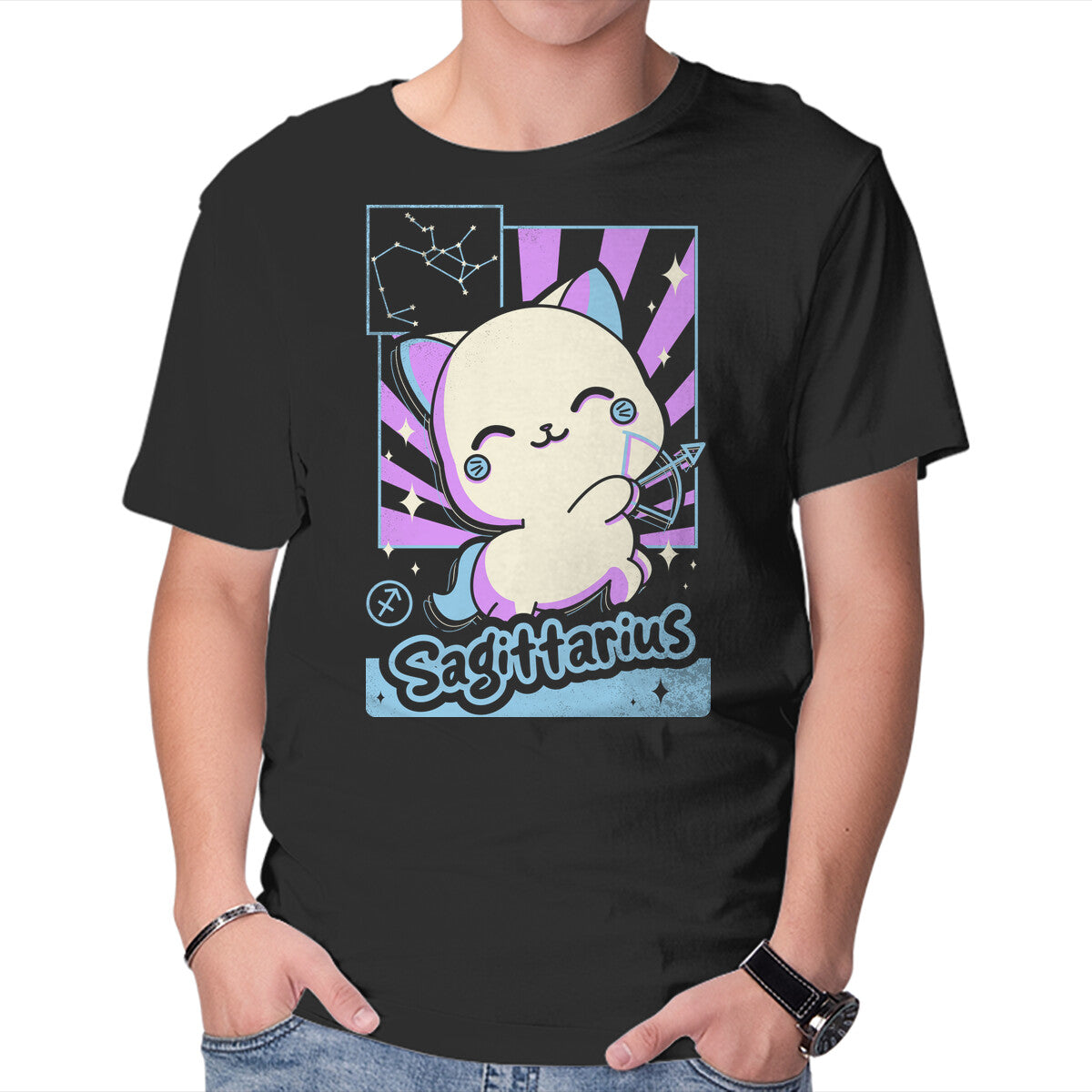 Unisex Crew Neck T-Shirt Kawaii Zodiac Sagittarius Graphic Short Sleeve Casual Tee L