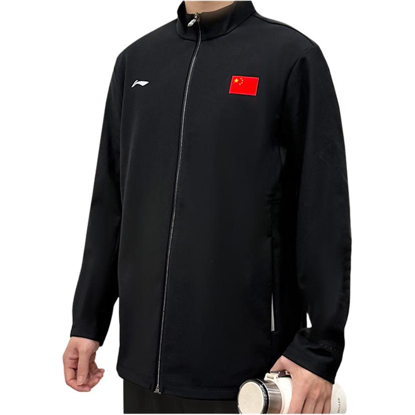 Li Ning Autumn And Winter Fleece Lined Stand Collar National Flag Logo Casual Warm Jacket Men Jacket Black AWDVD03-1