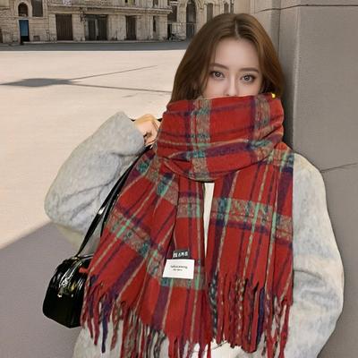 Winter Christmas Scarf For Women Cashmere Warm Red Plaid Pashmina Blanket Wraps Thick Soft Stripes Shawl Long Poncho Echarpe