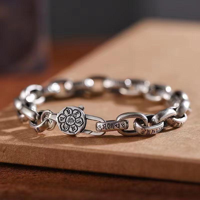 Retro Simple Ethnic Style Engraved Six-character Mantra Men's Fashionable Vajra and Demon Pestle Bracelet