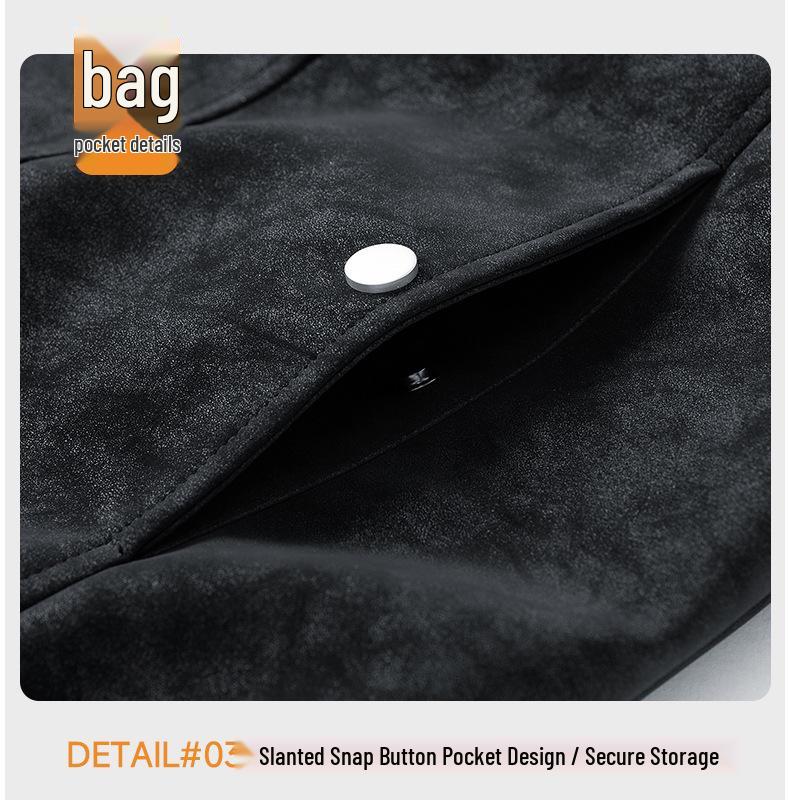 Men's Spring/Autumn Plus Size PU Leather & Corduroy Jacket - Trendy Lapel, Loose Fit, Hong Kong Style