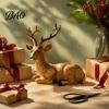 Decorative Deer Statues Reindeer Resin Figurine, Faux Wood Grain Christmas Statue, Vintage Style Decor Tabletop Ornament for Home Window Display
