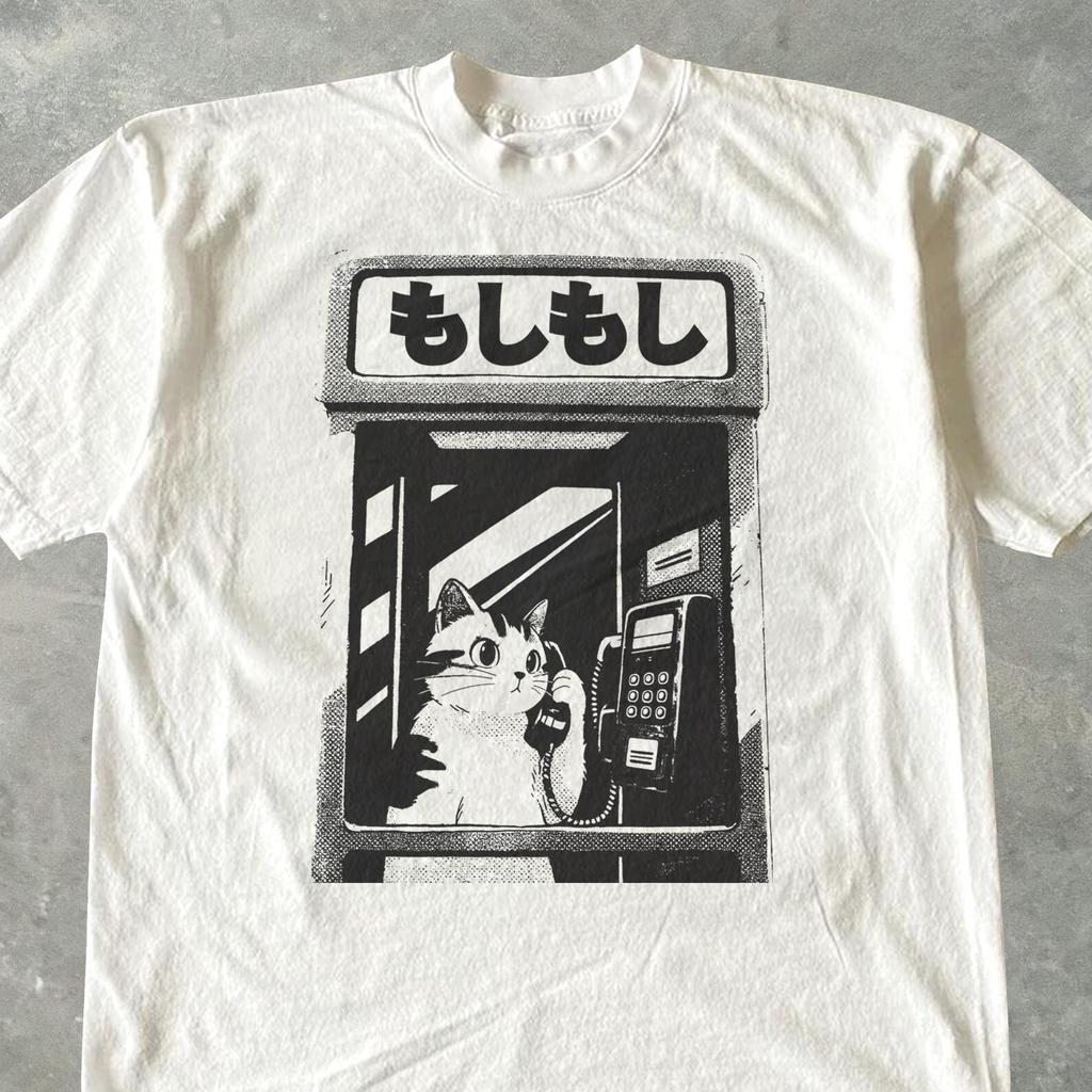 Retro Japan Cat Phone Booth Comfort Colors® Shirt, 90s Anime Tee, Harajuku Japanese Streetwear, Nostalgia Retro Manga Shirt, Cat Lover Gift