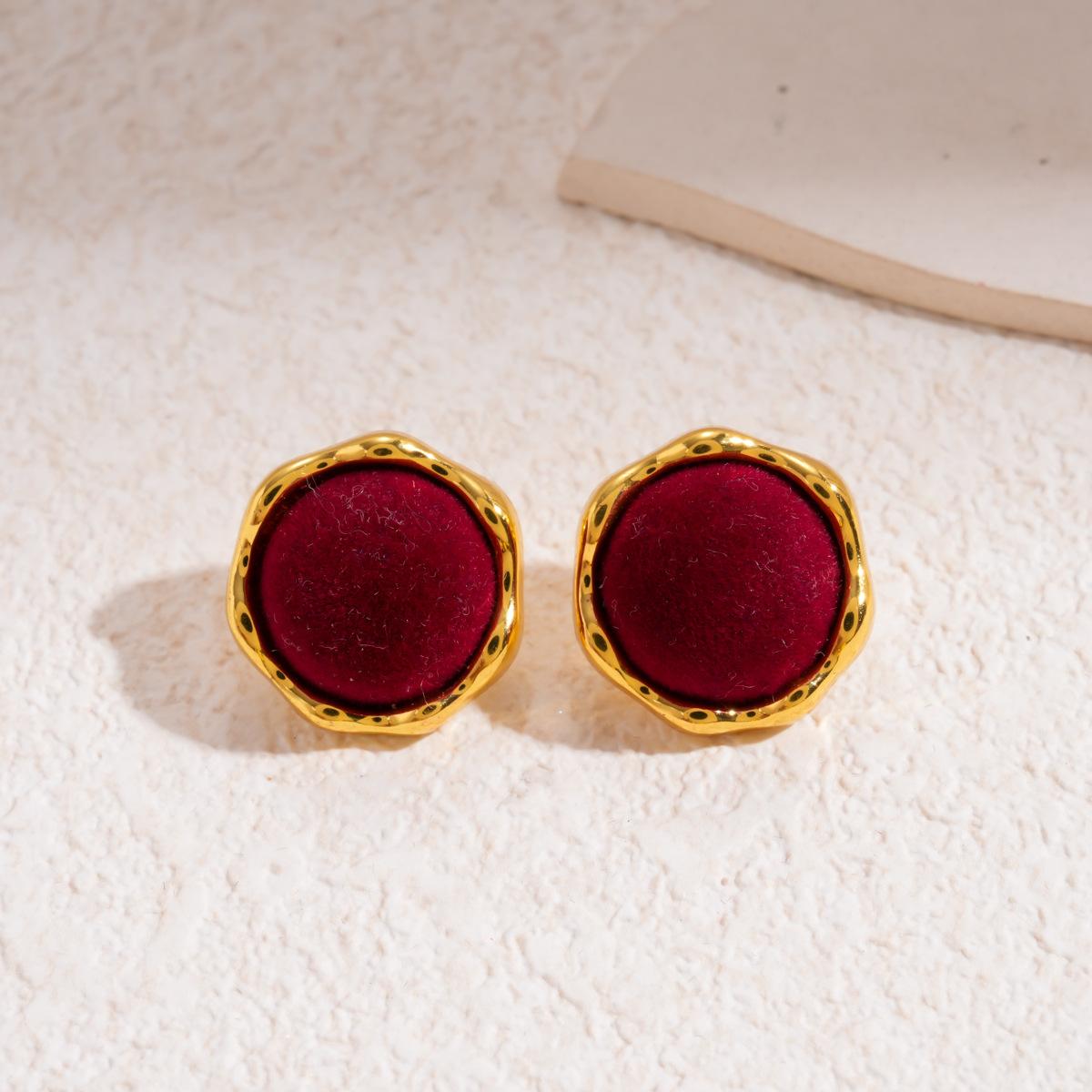 Retro autumn and winter flocking geometric round square silver needle stud earrings simple earrings