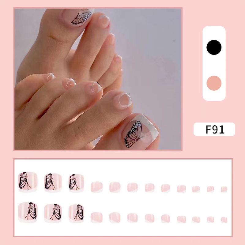 

24-Piece Set of Short French Butterfly Press-On Toe Nail Tips