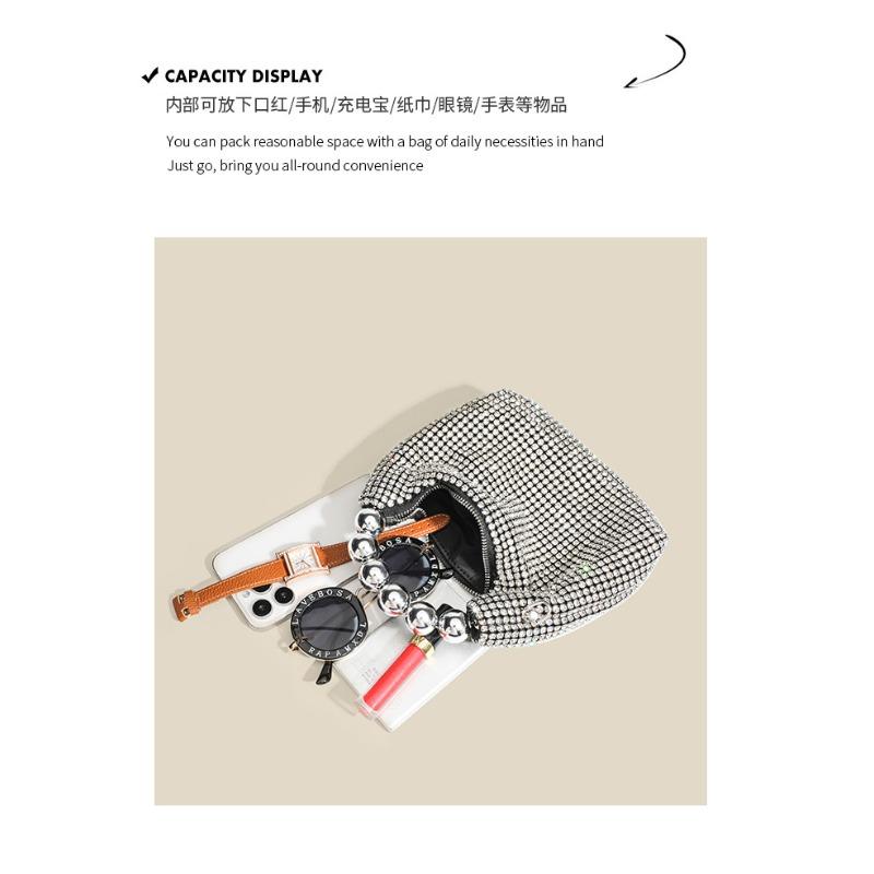 New round bead handbag inlaid brick women's fashion versatile diamond chain rhinestone shoulder bag messenger dinner bag