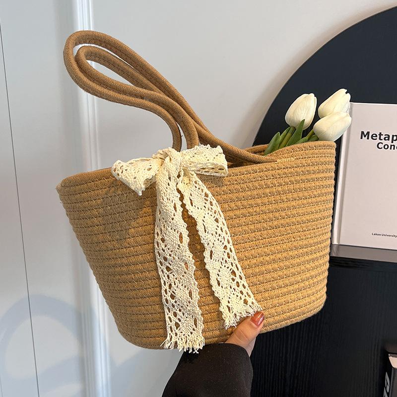 Handmade Knitted Vegetable Basket Bag for Women New Fashion Souvenir Bucket Bag for Women Ins Niche Handbag