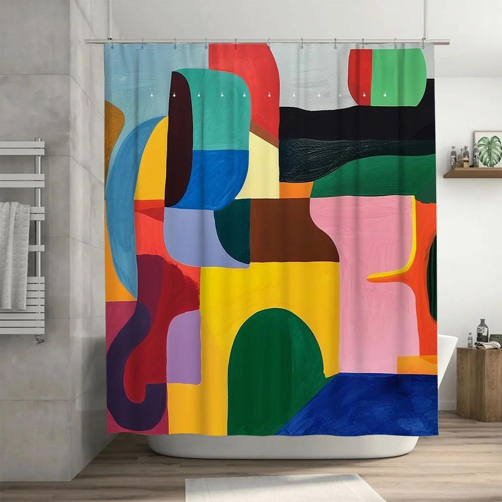"Abstract Geometric Shower Curtain, Waterproof & Mildew-Resistant Bath Curtain With Vibrant Colors For Modern Art Home Decor"