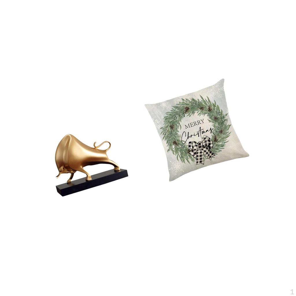 Abstract Ox Sculpture Tabletop Decor for Living Room Bedroom Entrance with Christmas Pillow Cover