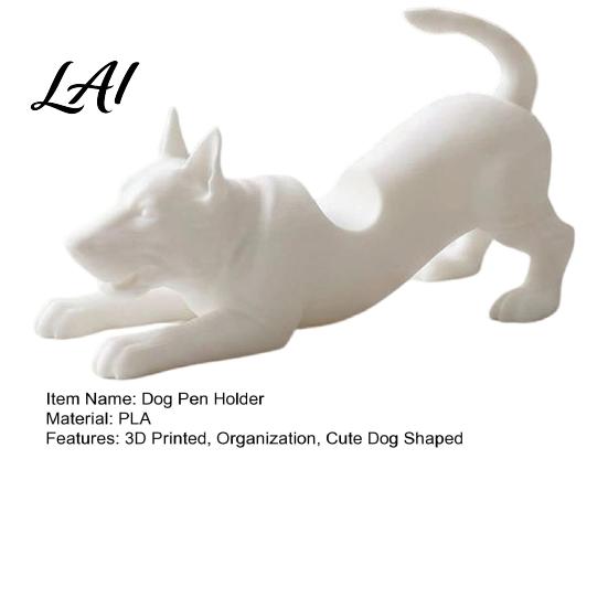 3D Printed Animal Pencil Stand Cute Dog Pen Holder Stand Small Modern White Matte Stationery Holder Stretching Desk Organizer for Home Office Shelf
