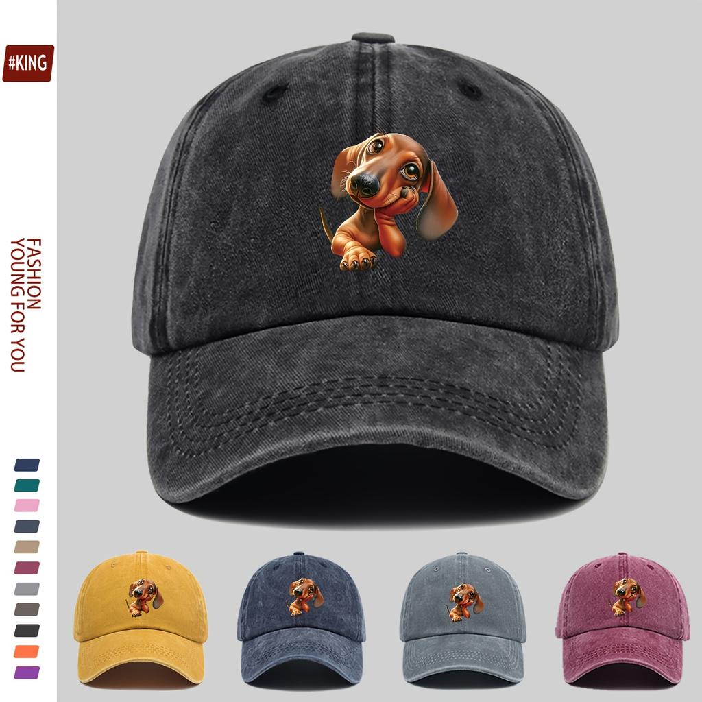 Cute Dachshund Puppy Print Baseball Cap Unisex Casual Cotton Adjustable Sun Hat for Outdoor Activities
