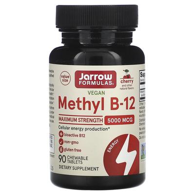 Vegan Methyl B-12, Maximum Strength, Cherry, 5,000 Mcg, 90 Chewable Tablets