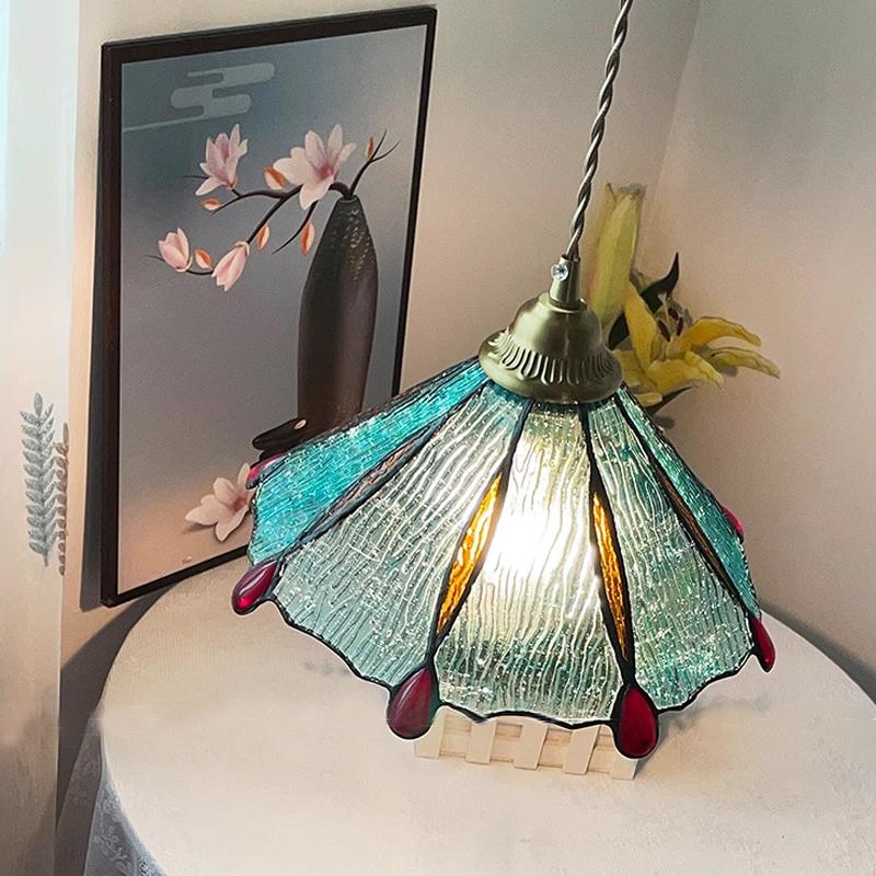 Home Garden LED Pendant Light Fixture Wood Copper Glass Lampshade Vintage Edison Bulb Hanging Lamp Restaurant Ceiling Chandelier