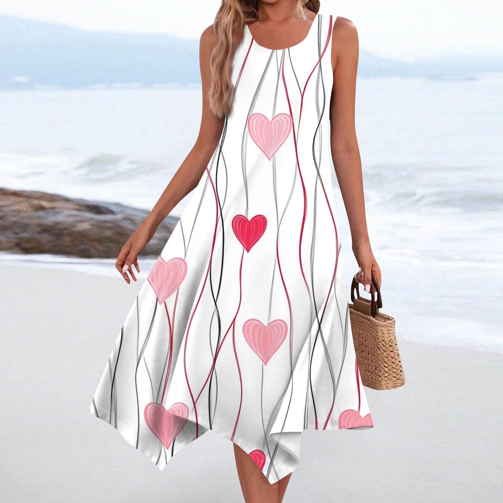 

Жіноча повсякденна модна сукня міді без рукавів із нерівним подолом і круглим вирізом XXL білий