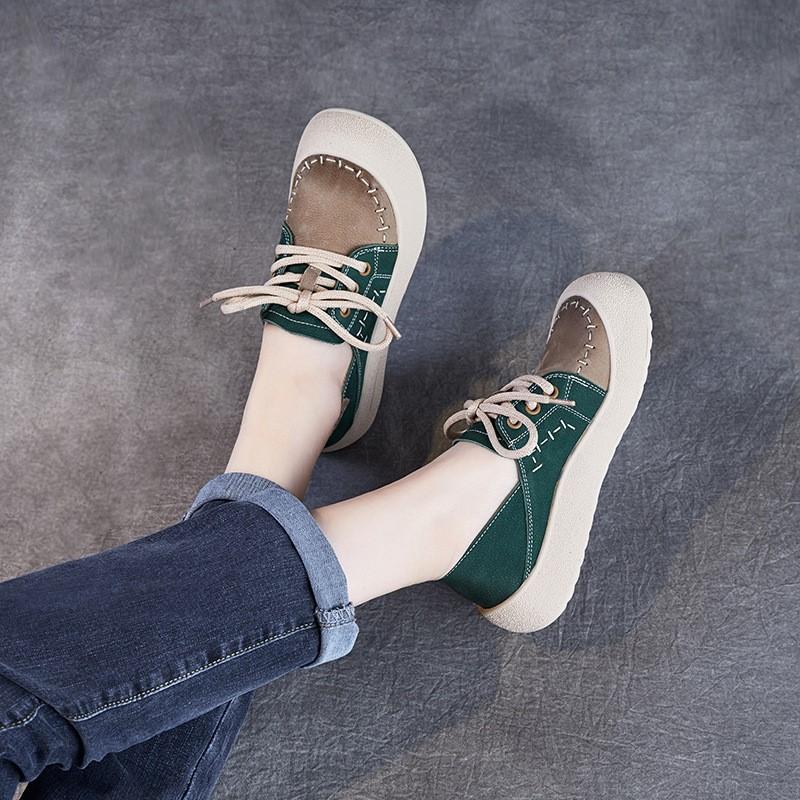 Johnature Dámské boty z pravé kůže, mix barev, kulatá špička, šněrovací, s měkkou podrážkou, ploché boty