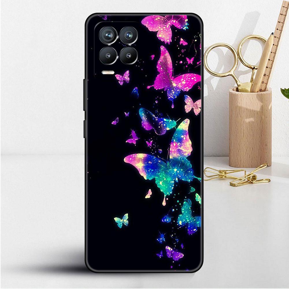 Case For Realme 8 C21y GT Neo 2 3 8i C21 7 C11 6 C12 C35 C3 GT 9 Pro C12 Silicone TPU Phone Cover Beauty Pink Butterfly