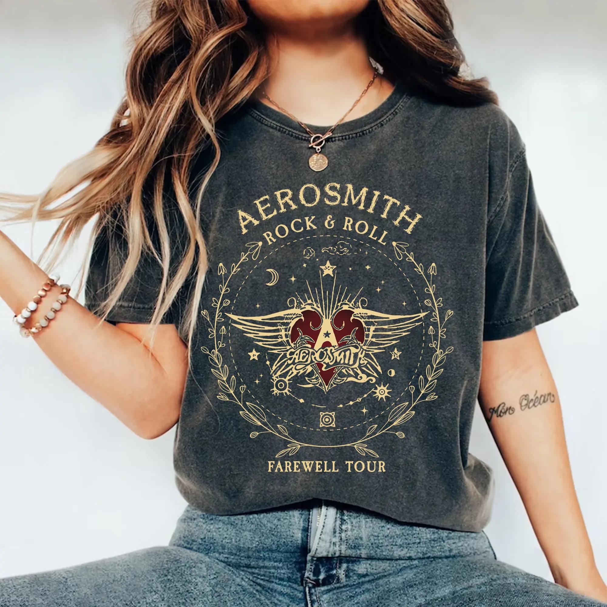 

Women Vintage Dark Academic Short Sleeve Shirt Aerosmith Farewell Tour Hard Rock T Shirt Fantasy Apparel Y2K Top Streetwear M