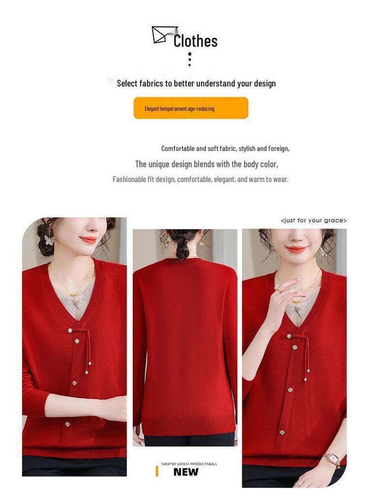 2025 Trendy Mom's Stylish Knit Cardigan: Spring/Fall Fake Two-Piece for Middle-Aged & Elderly Women