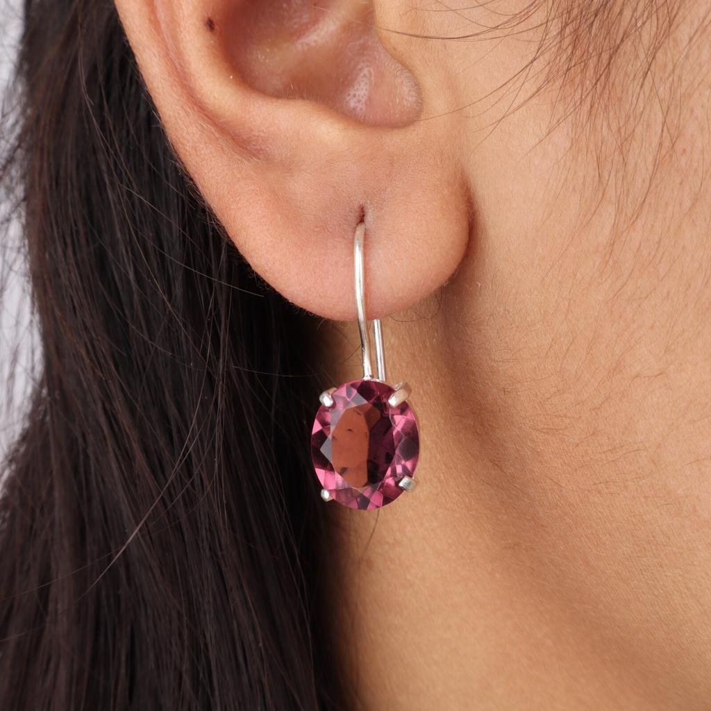 Rhodolite Gemstone 925 Sterling Silver Jewelry Earrings 1.05" For Birthday Gift EE-173-8