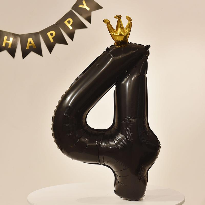 40” Black Crown Birthday Number Balloons - First Birthday Party Photo Props & Decoration
